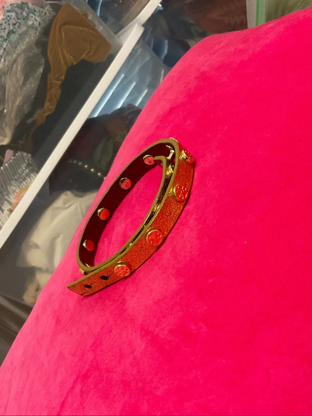 Tory Burch Gold Embossed Slim Logo Belt